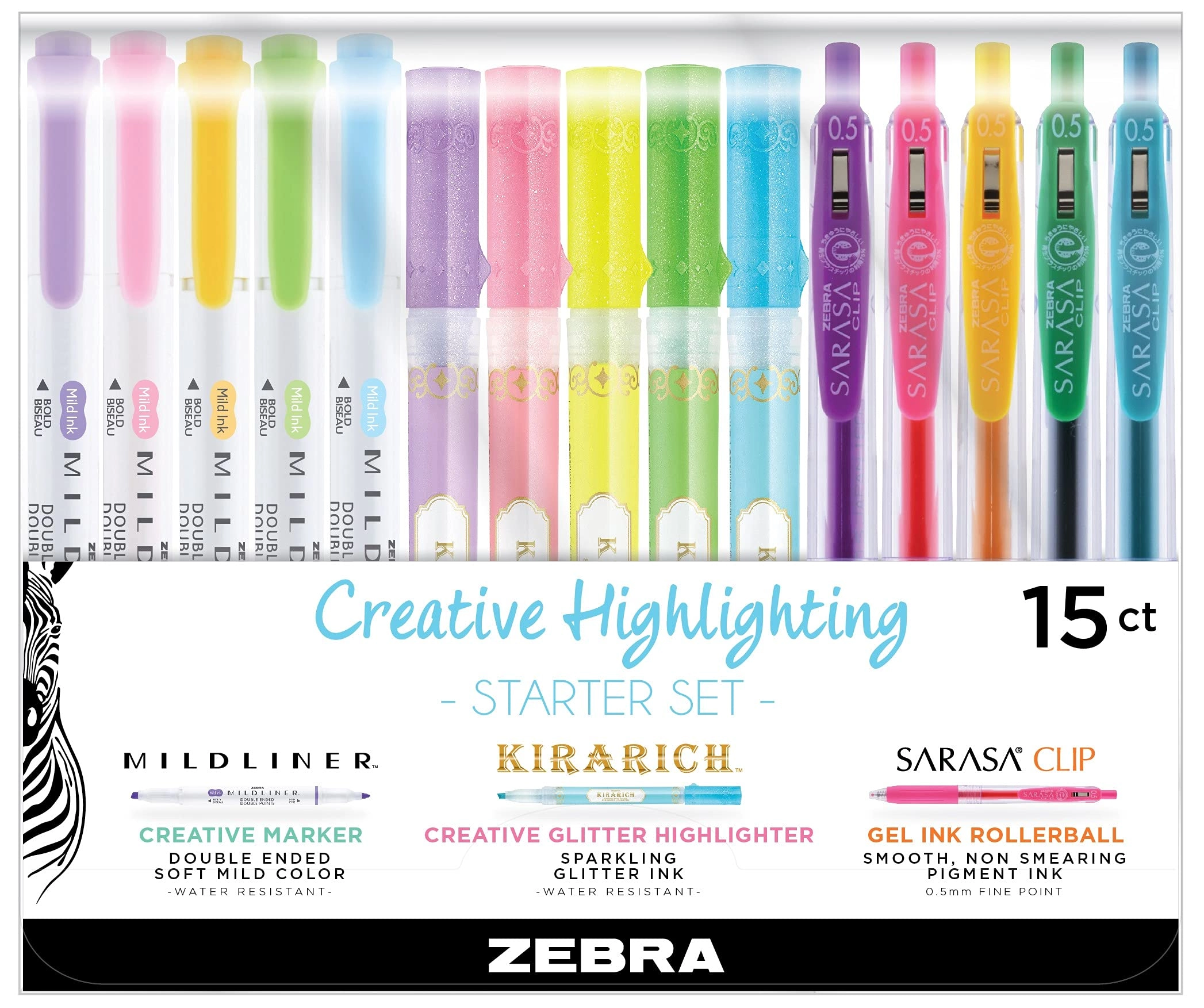 Zebra Pen Kirarich - 5 + Mildliner - 5 + Sarasa Clip - 5 0.5 Millimeters
