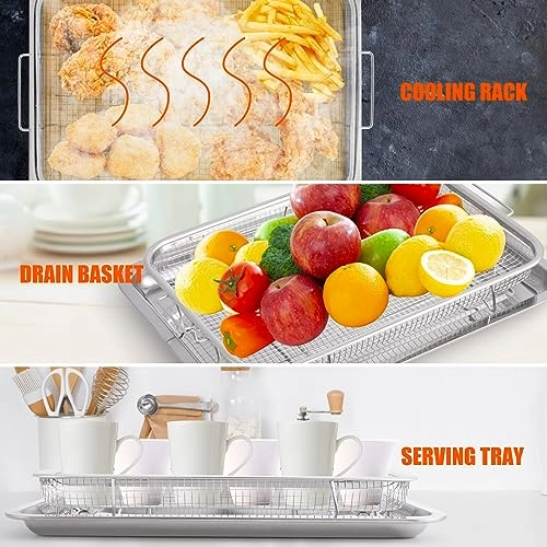 Air Fryer Basket and Tray Set - Stainless Steel 2 Pack
