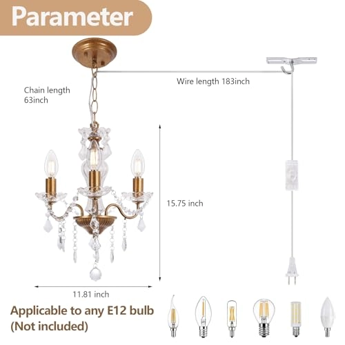 Plug in Modern 3-Light Chandelier - Gold Glass Crystals