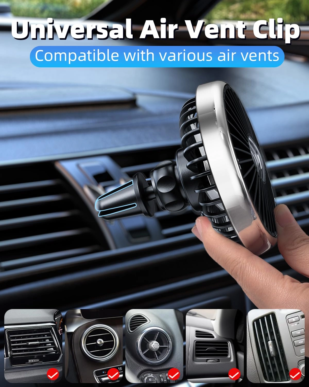 USB Car Ven Fan - 360°Rotatable Color Light