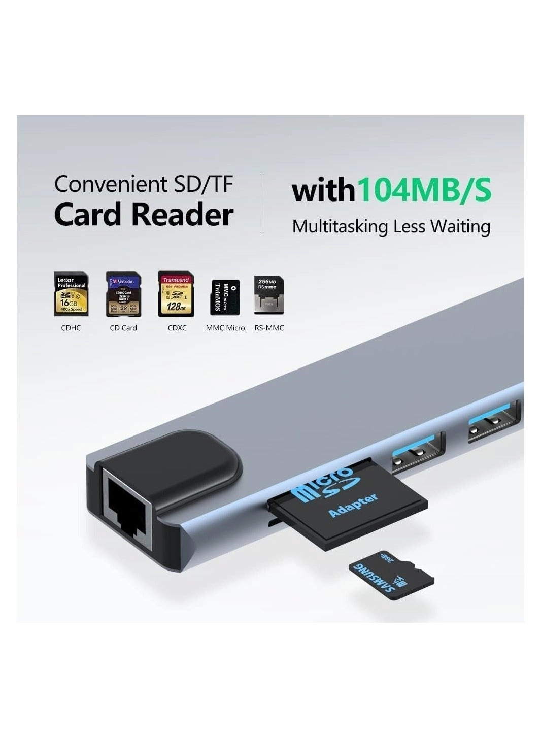 Type-C To HDTV 8 in 1 USB Hub Multiport Adapter