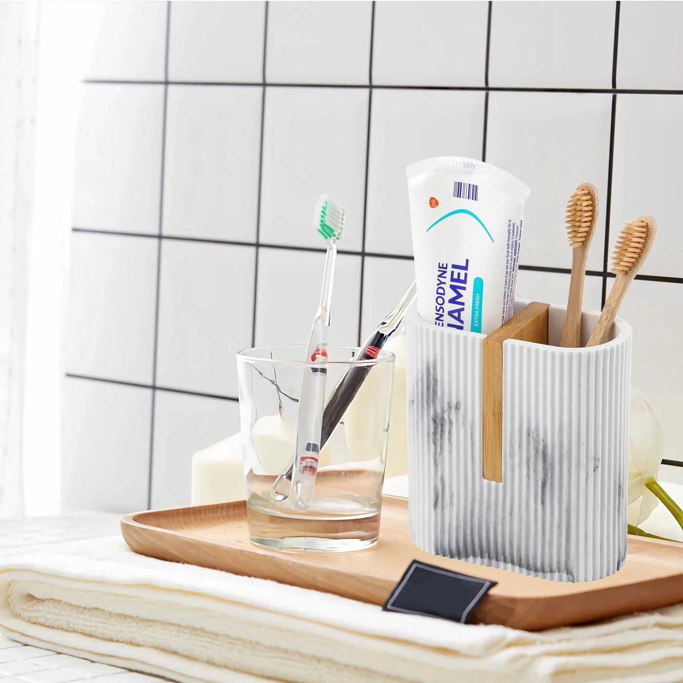 Toothbrush Holder - Matte White Bamboo