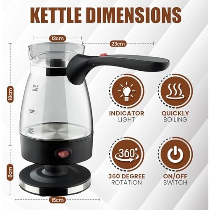 Turkish Glass Coffee Maker - Foldable Handle Portable Electric