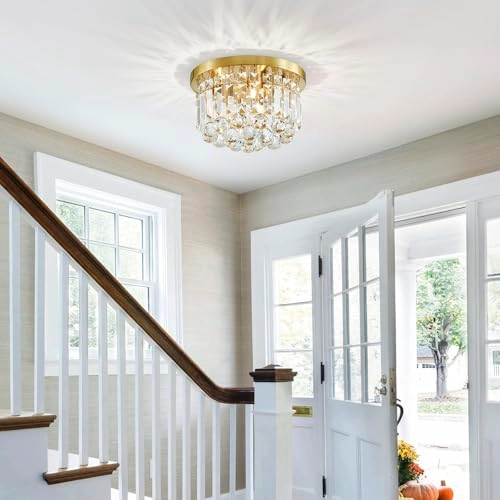 Crystal Chandelier - D30 x H24 cm E14 Socket 3 Bulbs Gold Finish