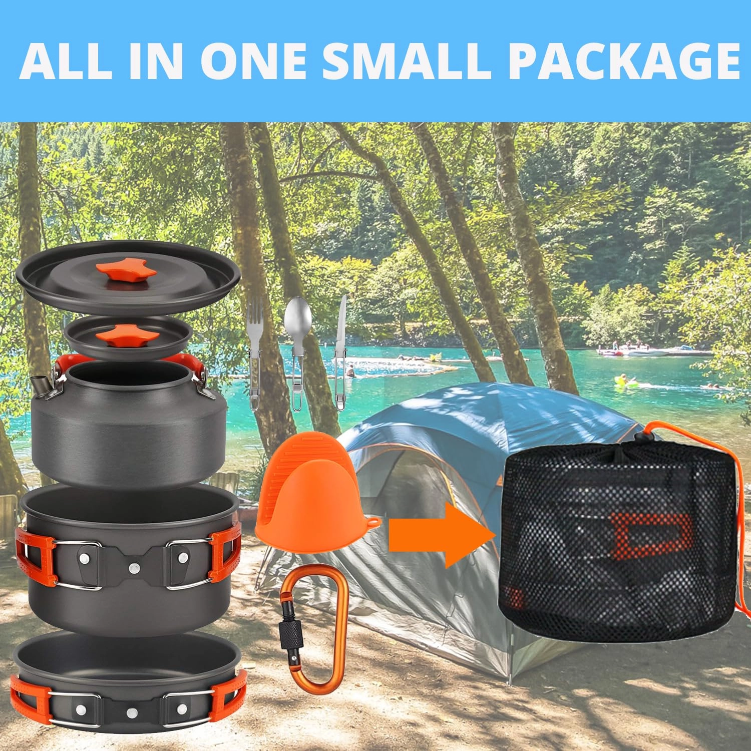 Camping Cooking Set - 9 pieces 1.5L 0.8L