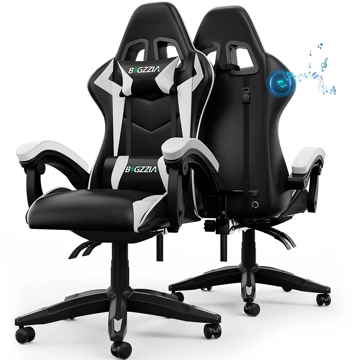 white LED gaming chair - RGB Reclining PU Leather