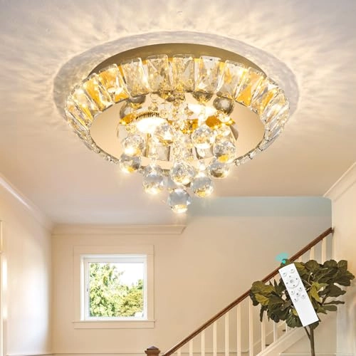 Crystal Ceiling Light - 12" W Remote Dimmable LED