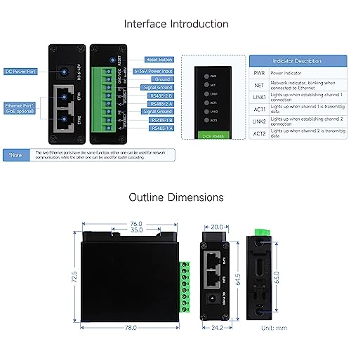 2-Ch RS485 To POE Ethernet Serial Server - 2 IEEE 802.3af
