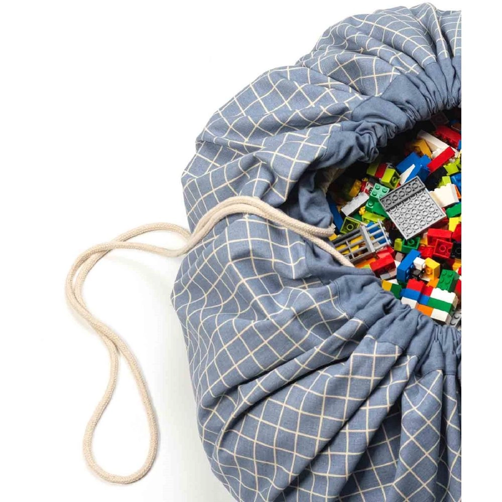 Organic Playmat & Storage Bag - Grid Blue Suitable for 3 years & above