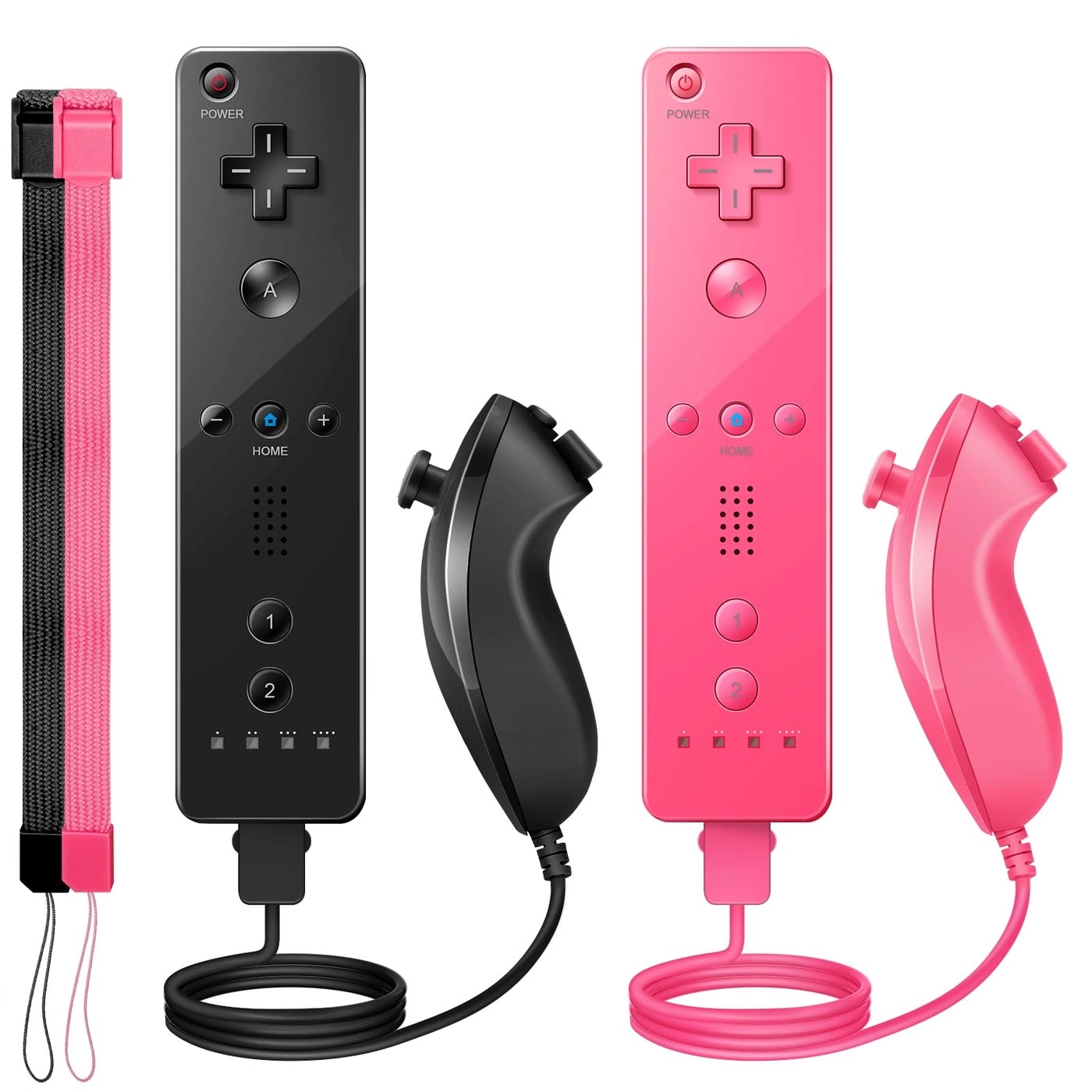PGYFDAL Wii Remote Controller + Nunchuck Joystick - Black and Pink