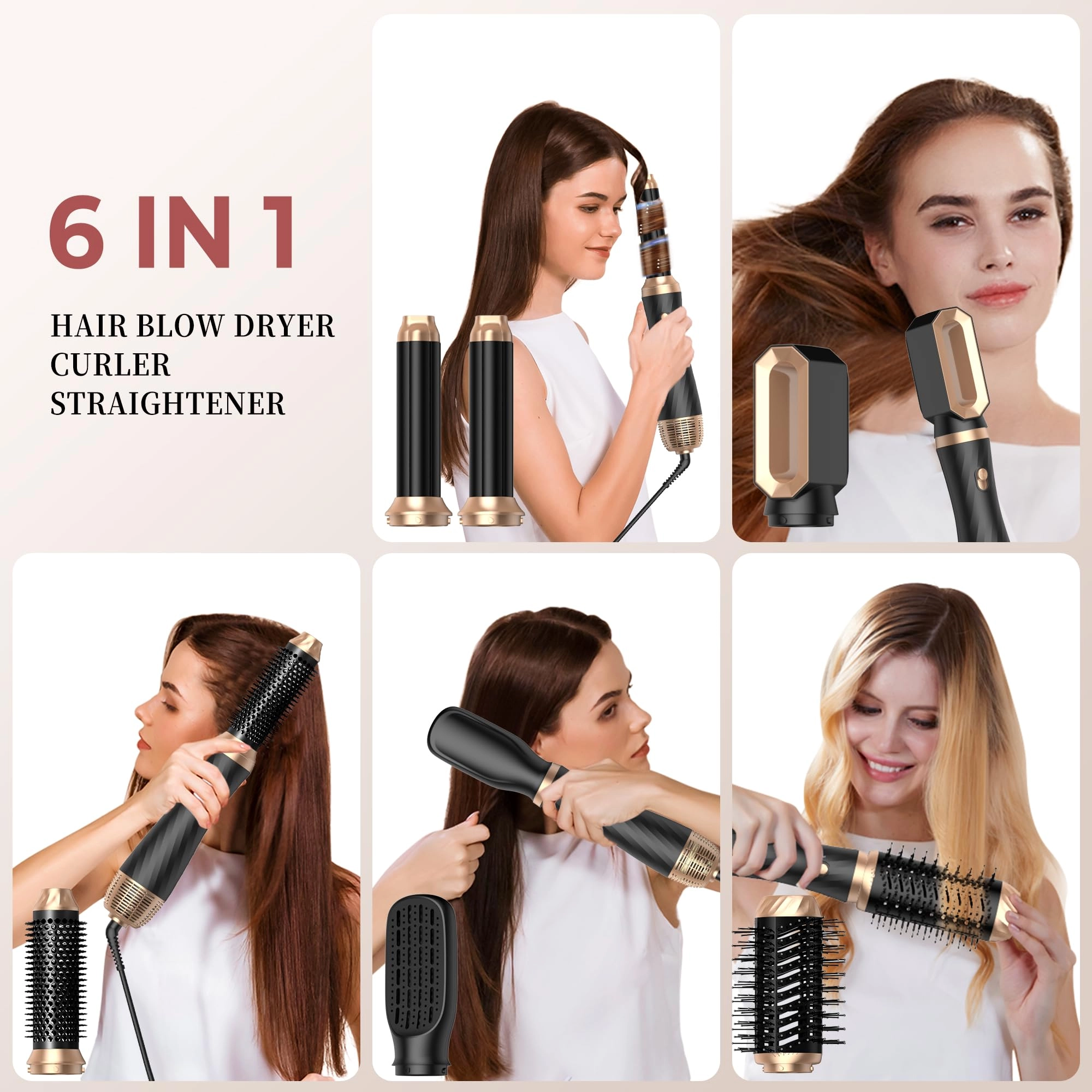6 in 1 Hair Dryer Brush - 700 watts Gold