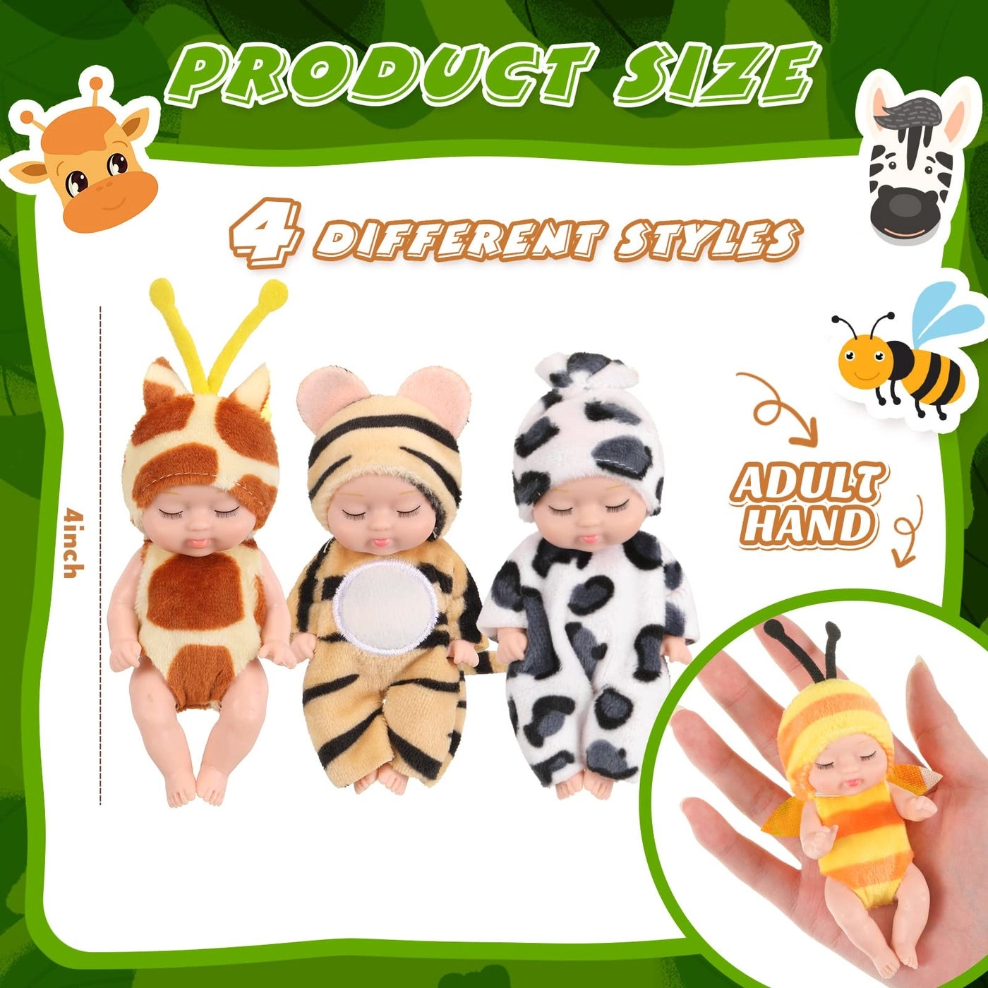 Reborn Baby Doll - 4 Inch Animal Clothes 4 Pcs Bundle