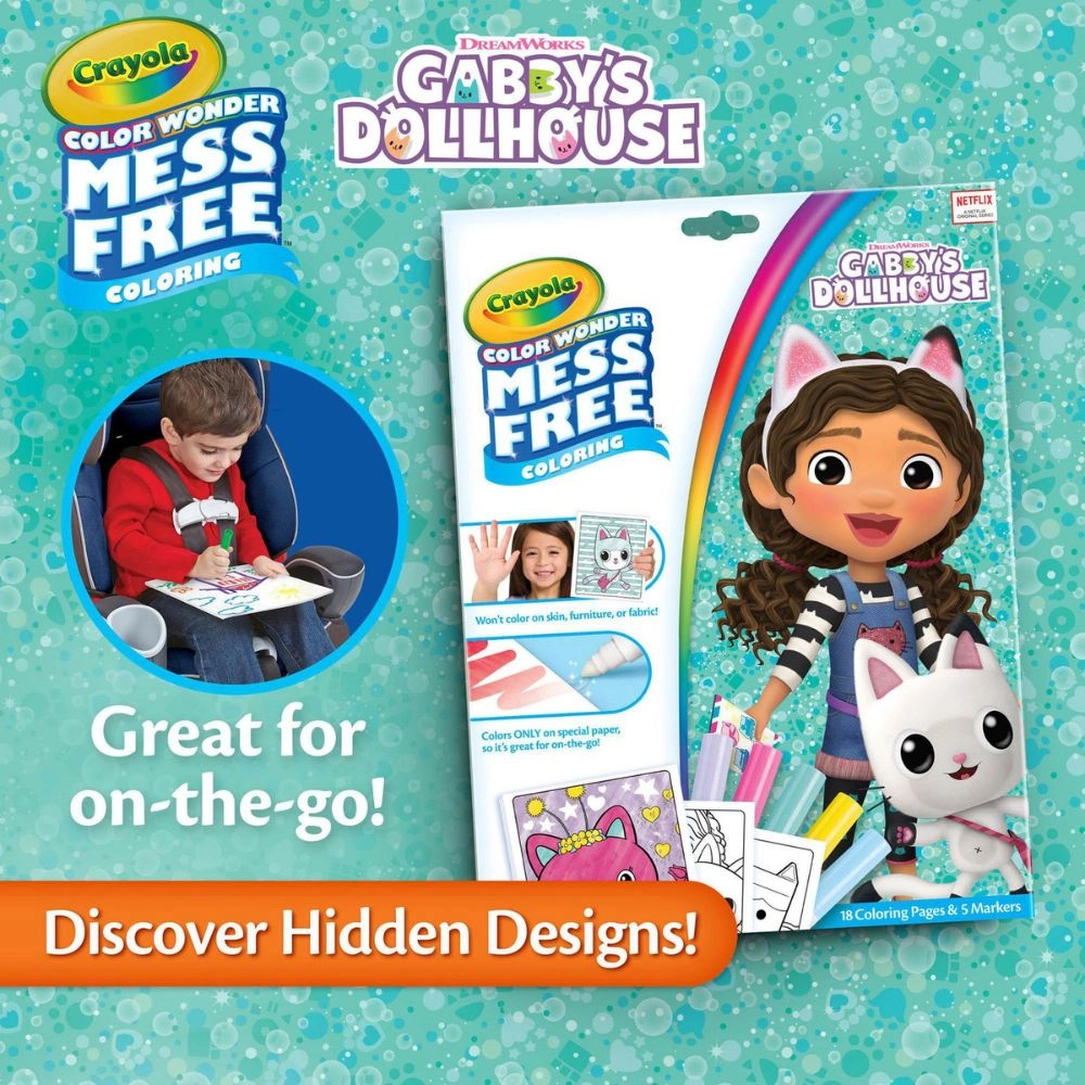 Color Wonder Mess-Free Coloring Set - 18 Gabby's Dollhouse colouring pages 4 Colour Wonder Mini Markers