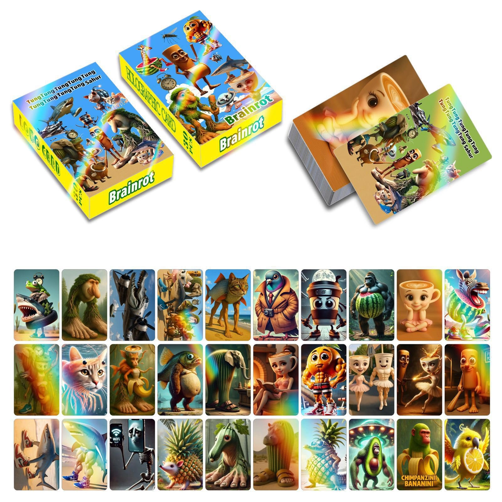 zhongko Italian Brainrot Cards and Stickers - 60Pcs 32Pcs Waterproof Vinyl Sticker