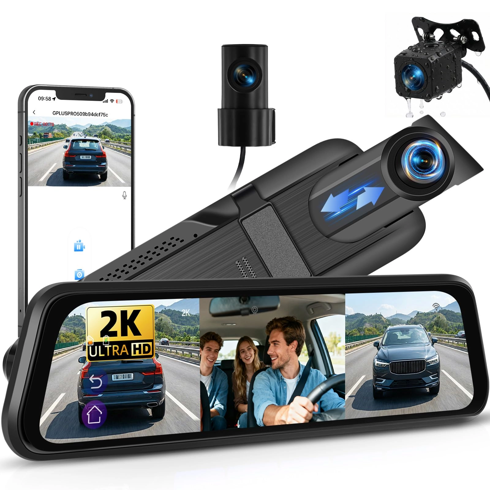 SIXTOP 3 Channel Mirror Dash Cam - 2K