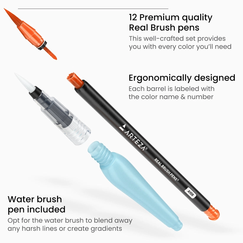 Real Brush Pens - 12 piece(s) Assorted Colors