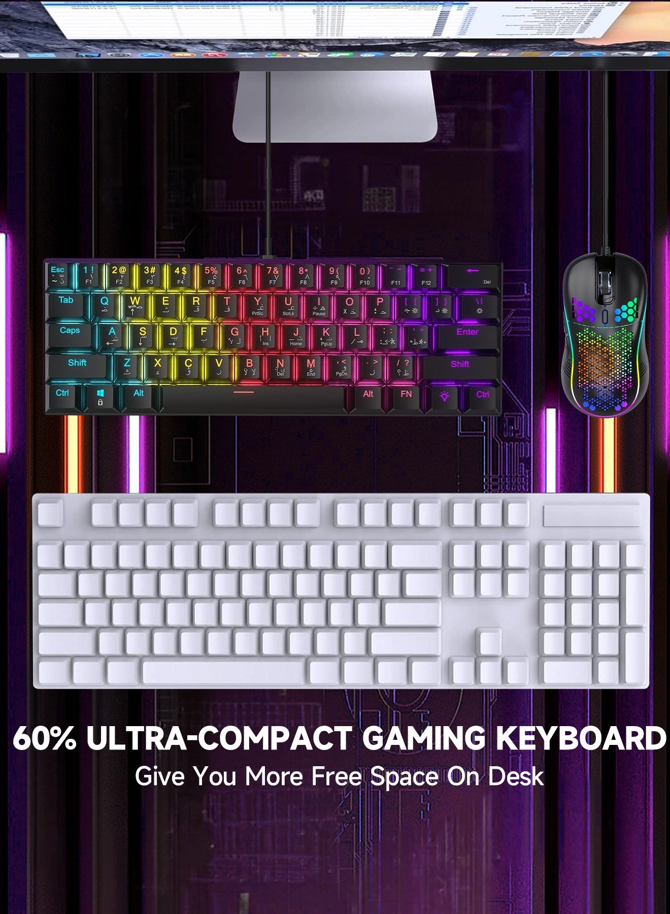 60% Gaming Keyboard + Honeycomb Optical Mouse
