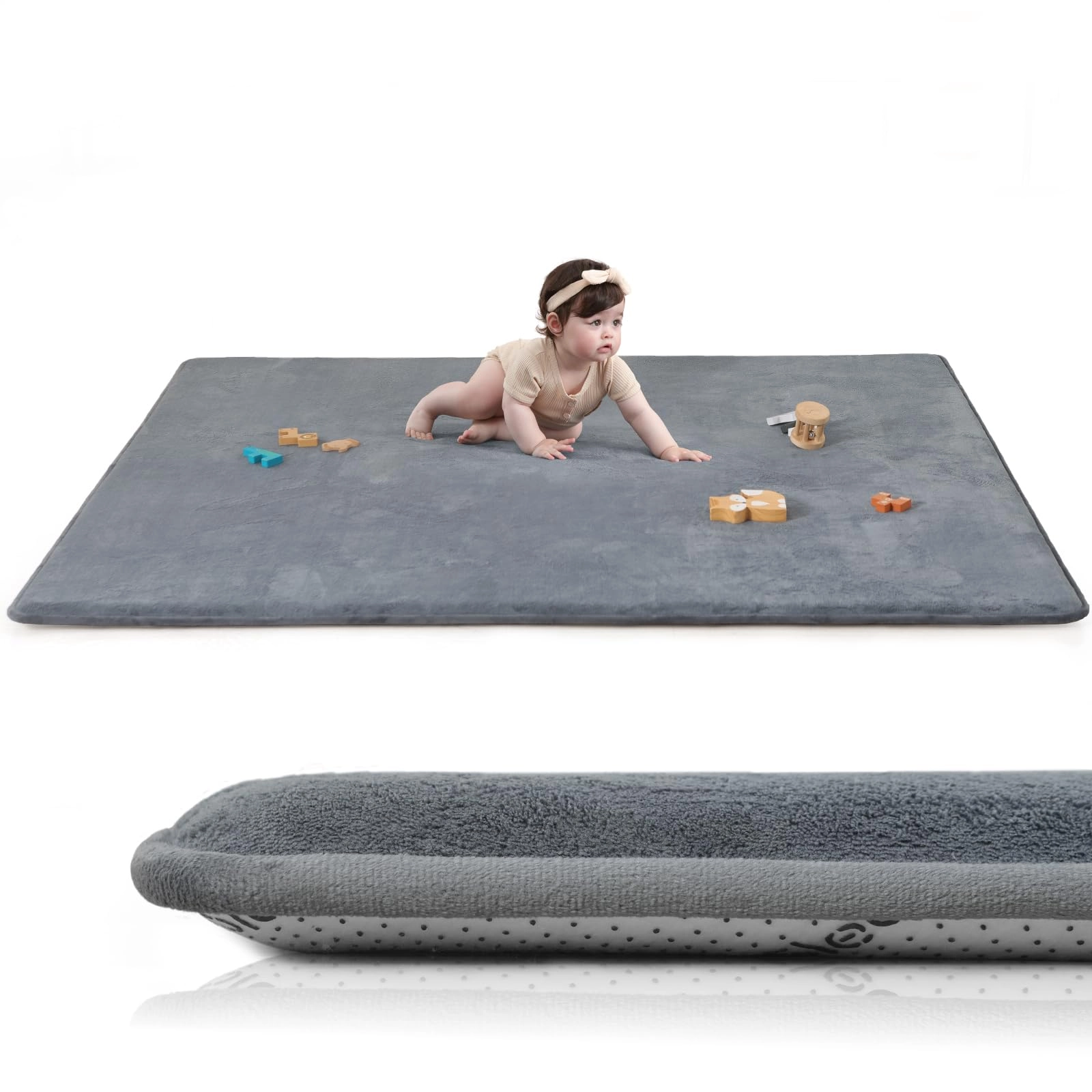 Baby Play Mat - 59"×71" 1.3" Thick Light Grey