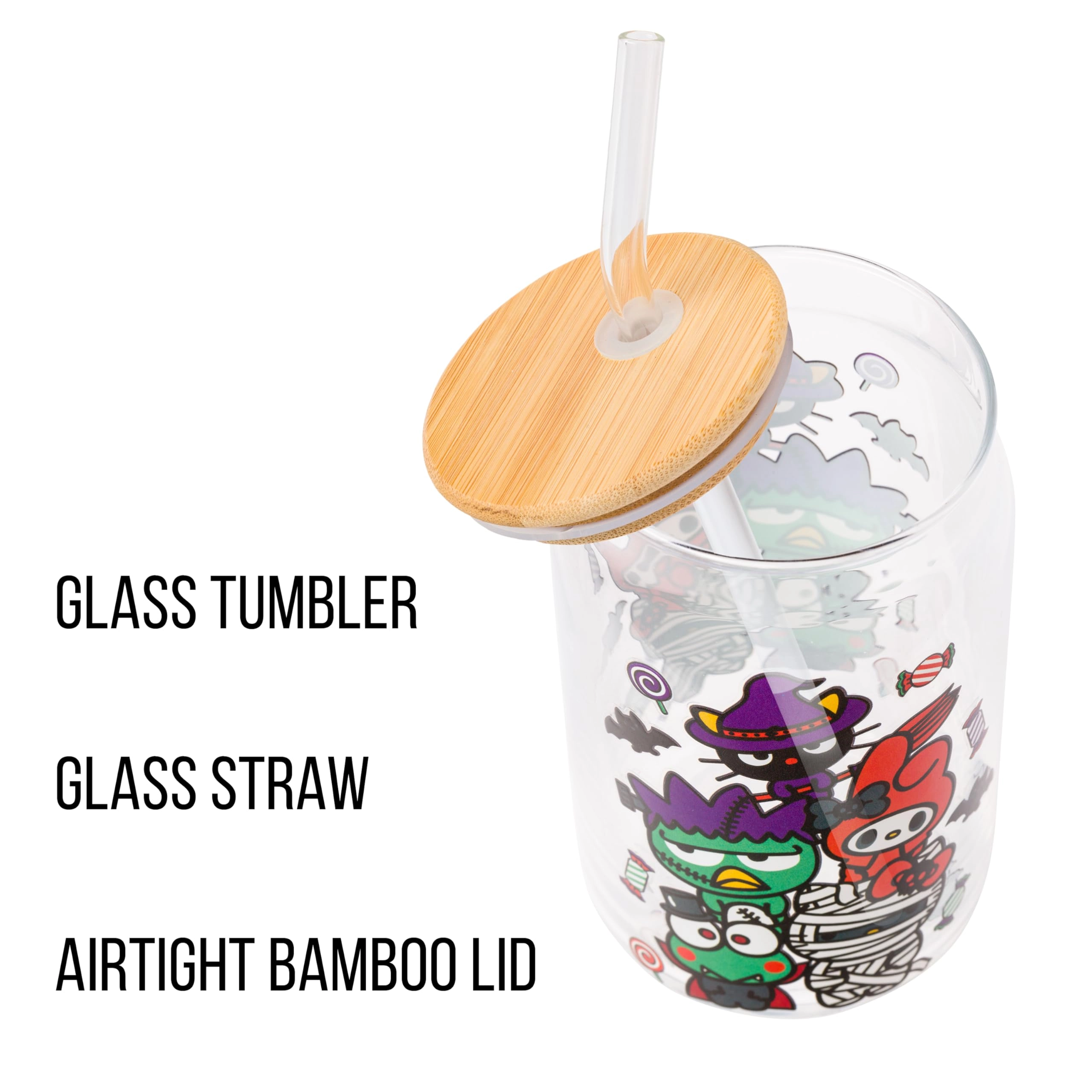 Hello Kitty and Friends Halloween Glass Tumbler - 1 pcs - Bamboo Lid Glass Straw