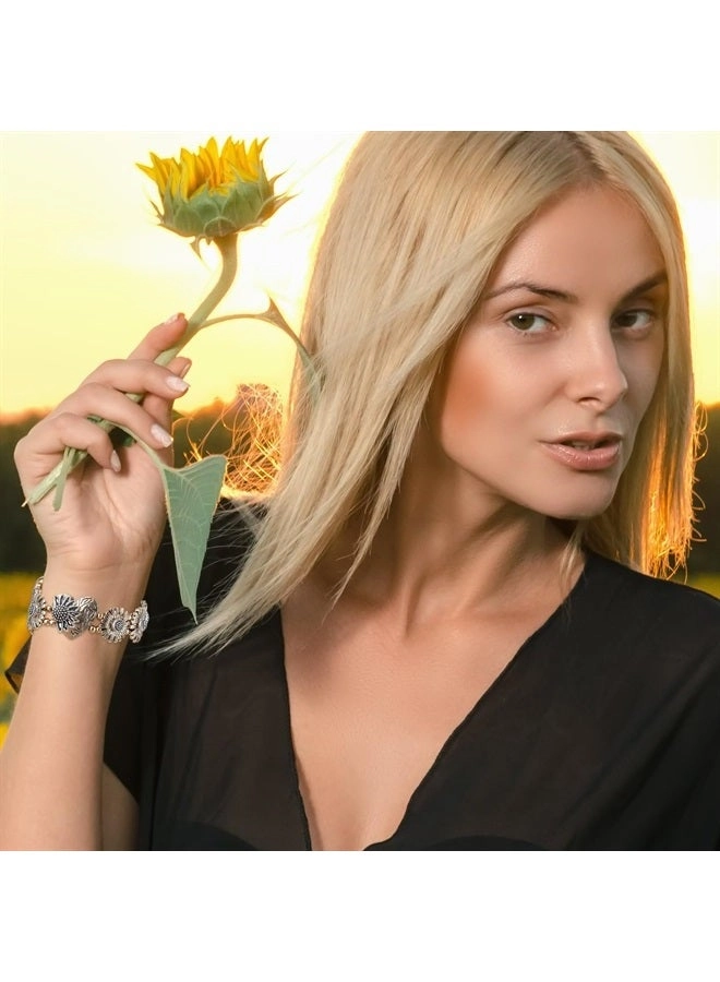 Stretchy Metal Bracelet Band - Compatible with Apple Watch 38mm 40mm 41mm Sunflower Heart Stainless