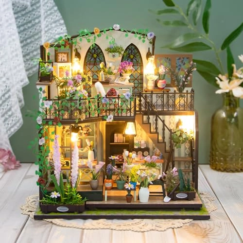 DIY Dollhouse Miniature Kit - Dust Proof Cover Gray Wood