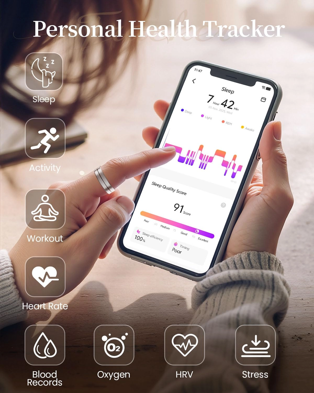 FT Ring - Fitness Health Tracker Sleep Monitoring IP68 Waterproof