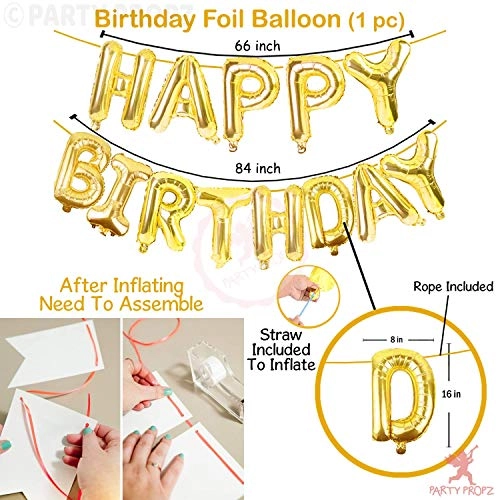 Happy Birthday Foil Balloons + Silver Fringe Curtain - 2 Pcs + Metallic Balloons - 50 Pcs