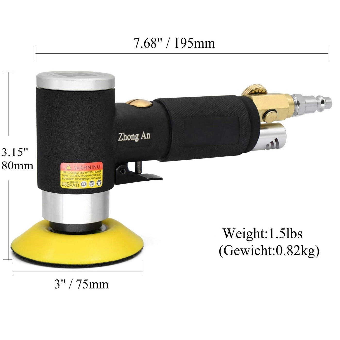 ZHONG AN Mini Orbital Sander - 3-inch Dual Action Black