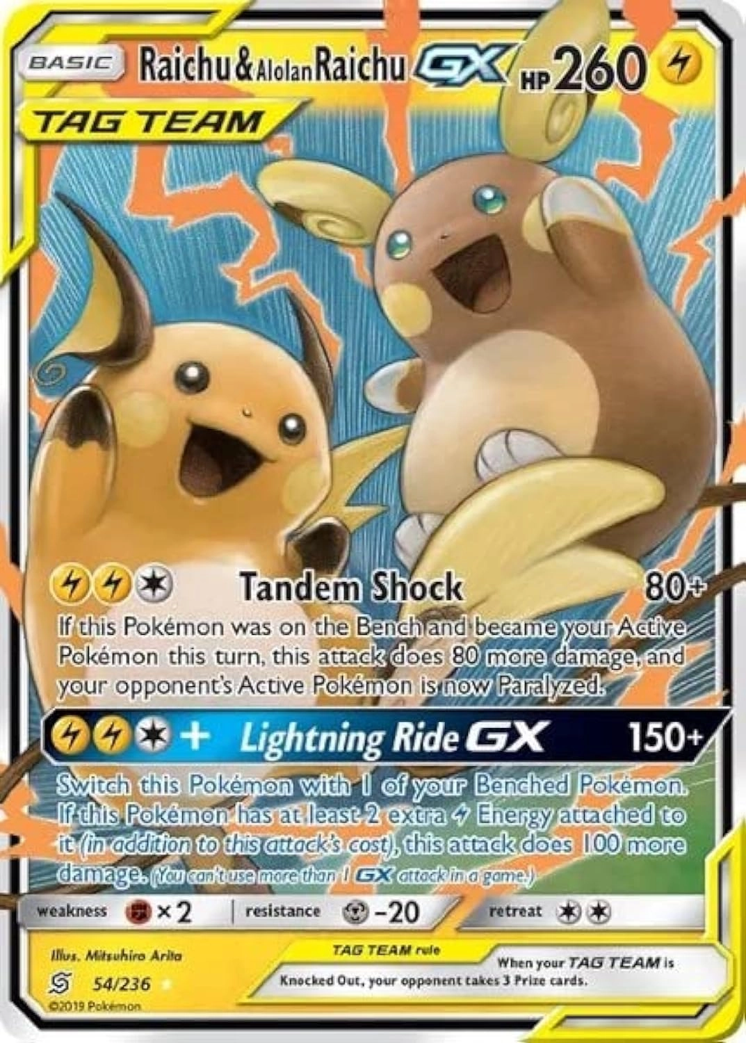 Pokémon Raichu & Alolan Raichu GX - 54/236 - Unified Minds