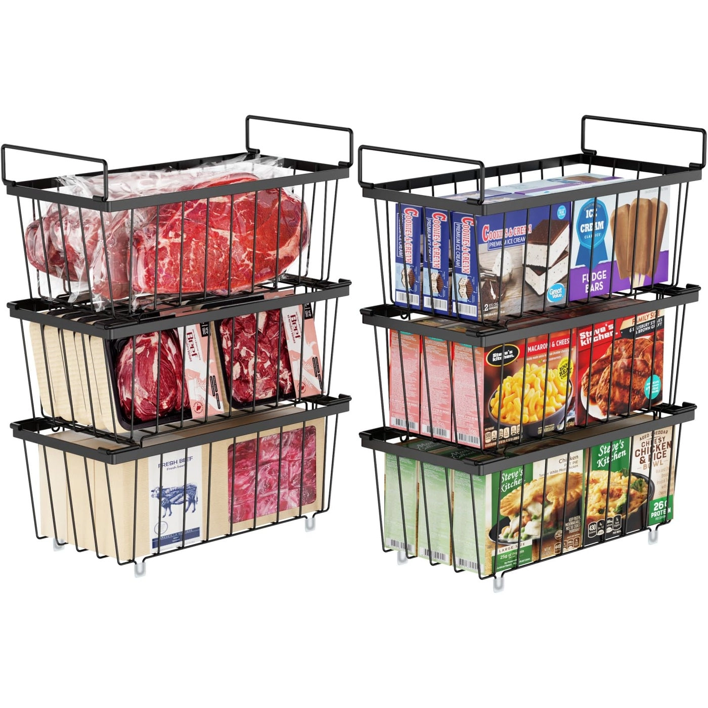 iSPECLE Freezer Storage Bins - 6 Pack Small Stackable