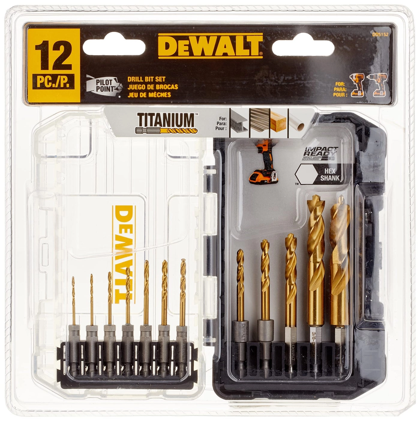 DeWALT Drill Bit Set - Titanium Nitride Coating 12 Piece