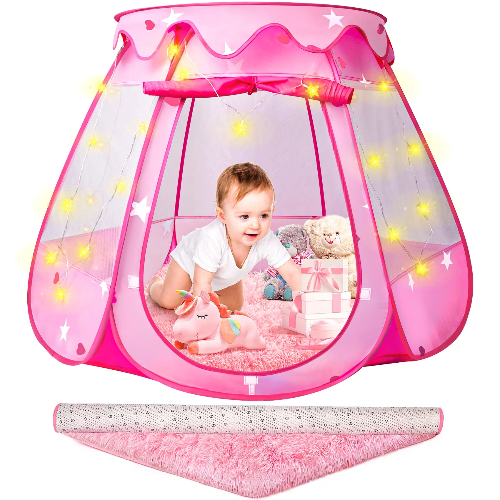 Shenzhen Feiwangbo Technology Co.,Ltd Princess Castle Girls Play Tent - 49" x 33" x 33" With Pink Rug