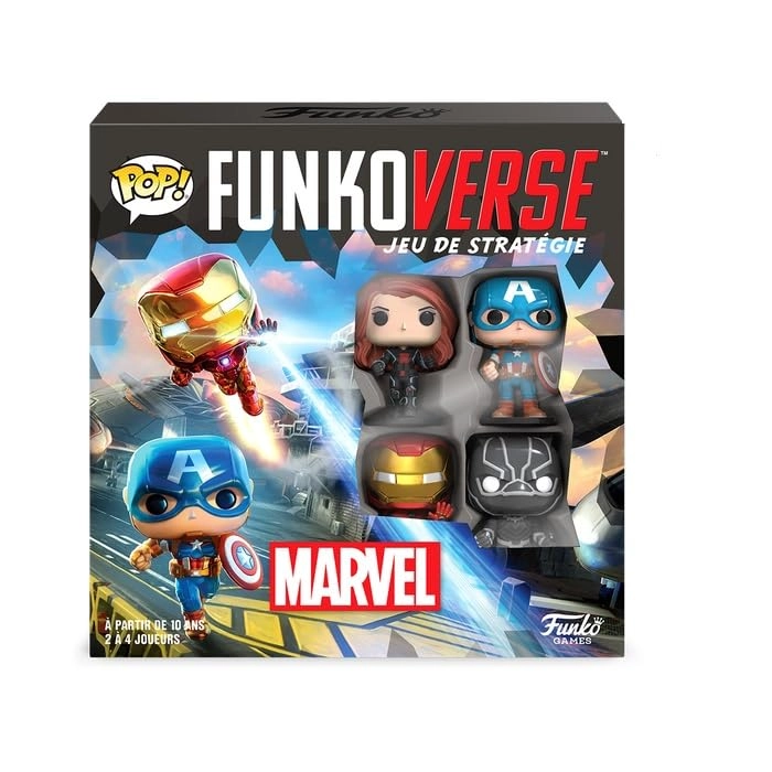 Funkoverse: Marvel 100 - Captain America + Black Widow + Iron Man + Black Panther - 4-Pack 3'' (7.6 Cm) POP! (French)