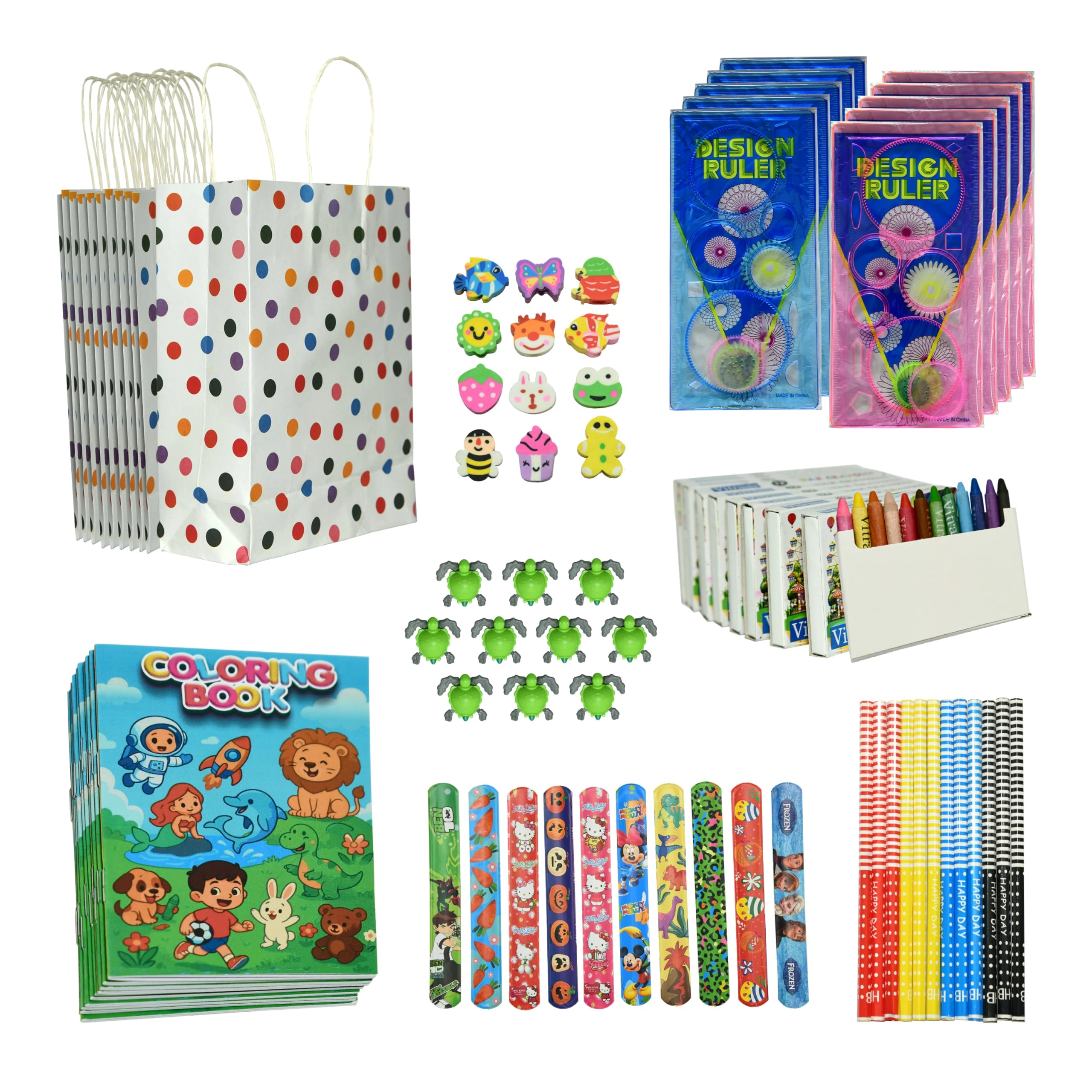 toyzolder Coloring Book + Crayons + Spirograph + DIY Toy + Slap Band - Pack of 10 (80 Pieces)
