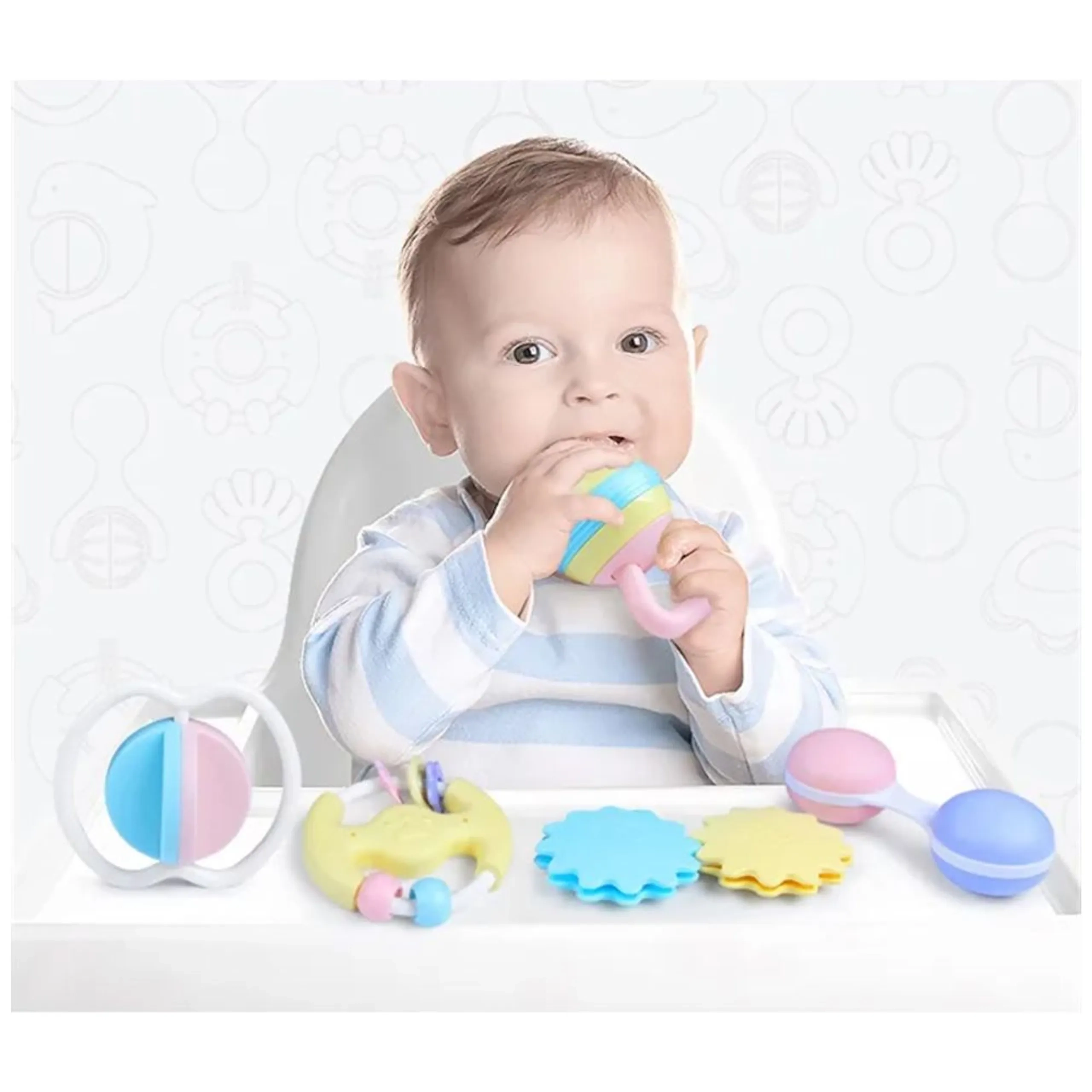 Baby Rattles And Teether Toy Set - Suitable for 0 month & above BPA-free, non-toxic, and baby-safe materials 8Pcs