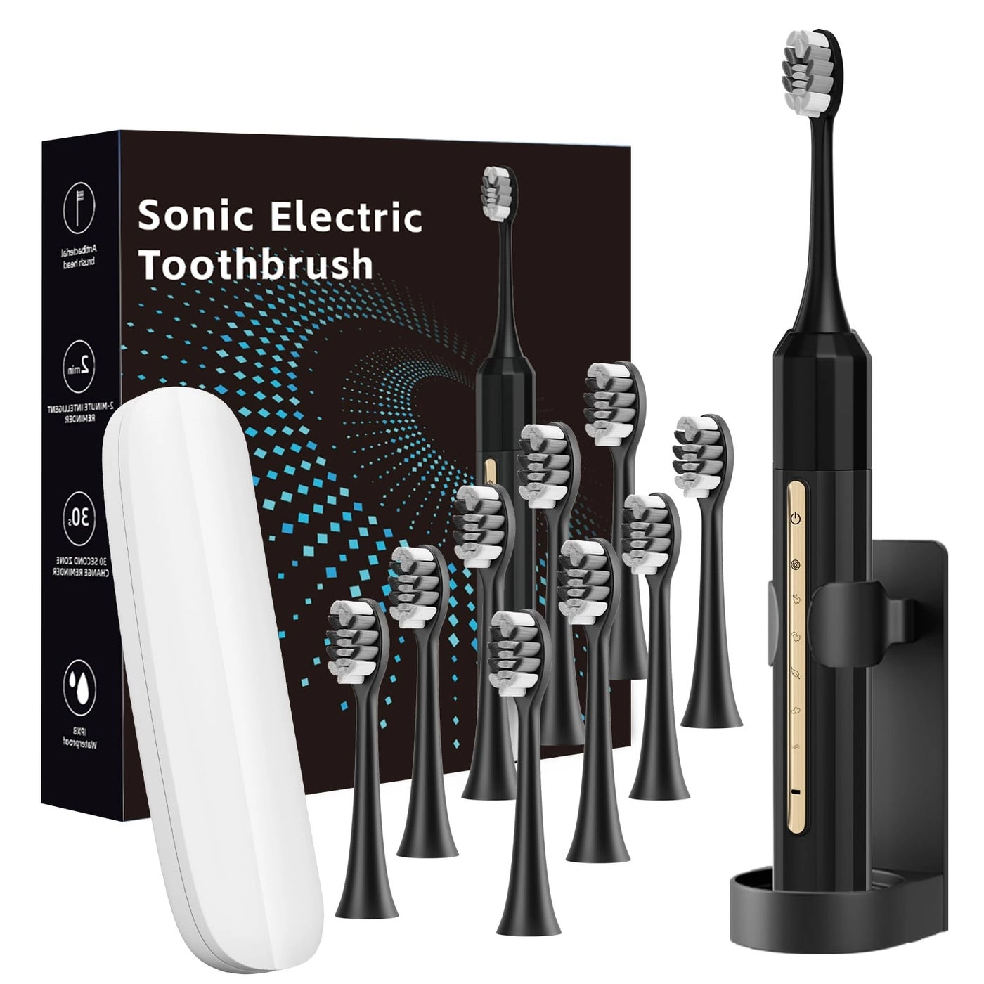 Oscillation&Vibration Sonic Electric Toothbrush - 10 Brush Heads 48000VPM 5 Cleaning Modes