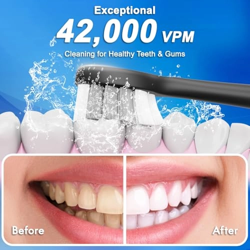 Portable Electric Soft Toothbrush - 90-Day battery life 10 Brush Heads 15 Modes