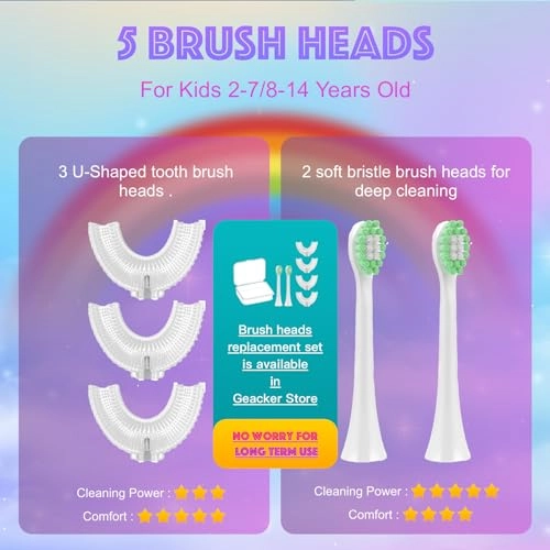 Kids Electric Toothbrush - U Shaped 5 Brush Head Purple