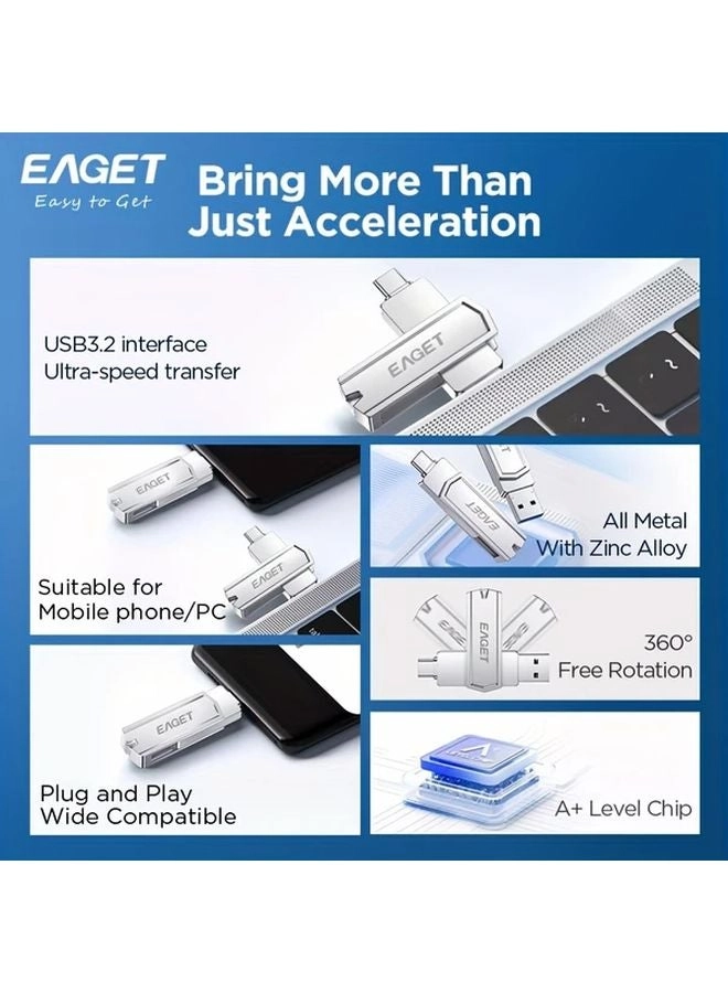 Eaget 2-in-1 USB 3.2 Flash Drive - USB 3.2 256GB USB A And Type C