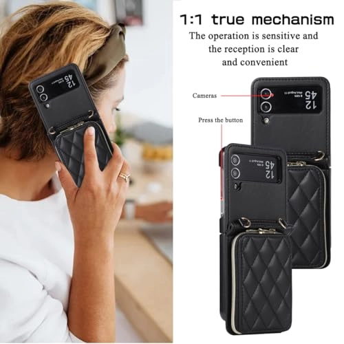 Miagon Case - Faux Leather Zipper Purse Wallet Phone Cover for Samsung Galaxy Z Flip4