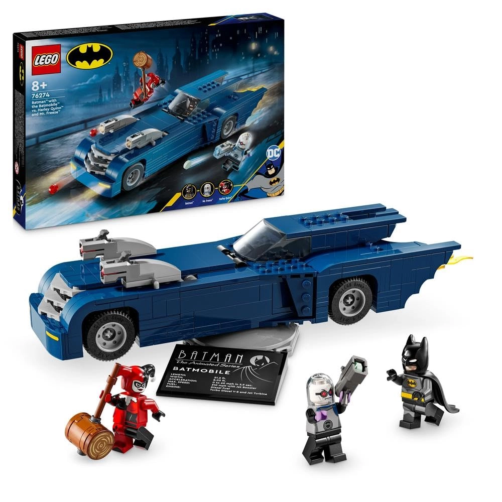 DC Batman Batmobile vs. Harley Quinn and Mr. Freeze - 3 Minifigures 8+
