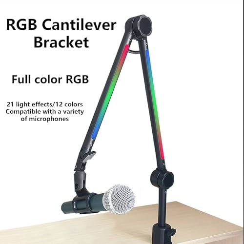 LED Microphone Arm Stand - Adjustable Boom 180Rotatable LED Lighting