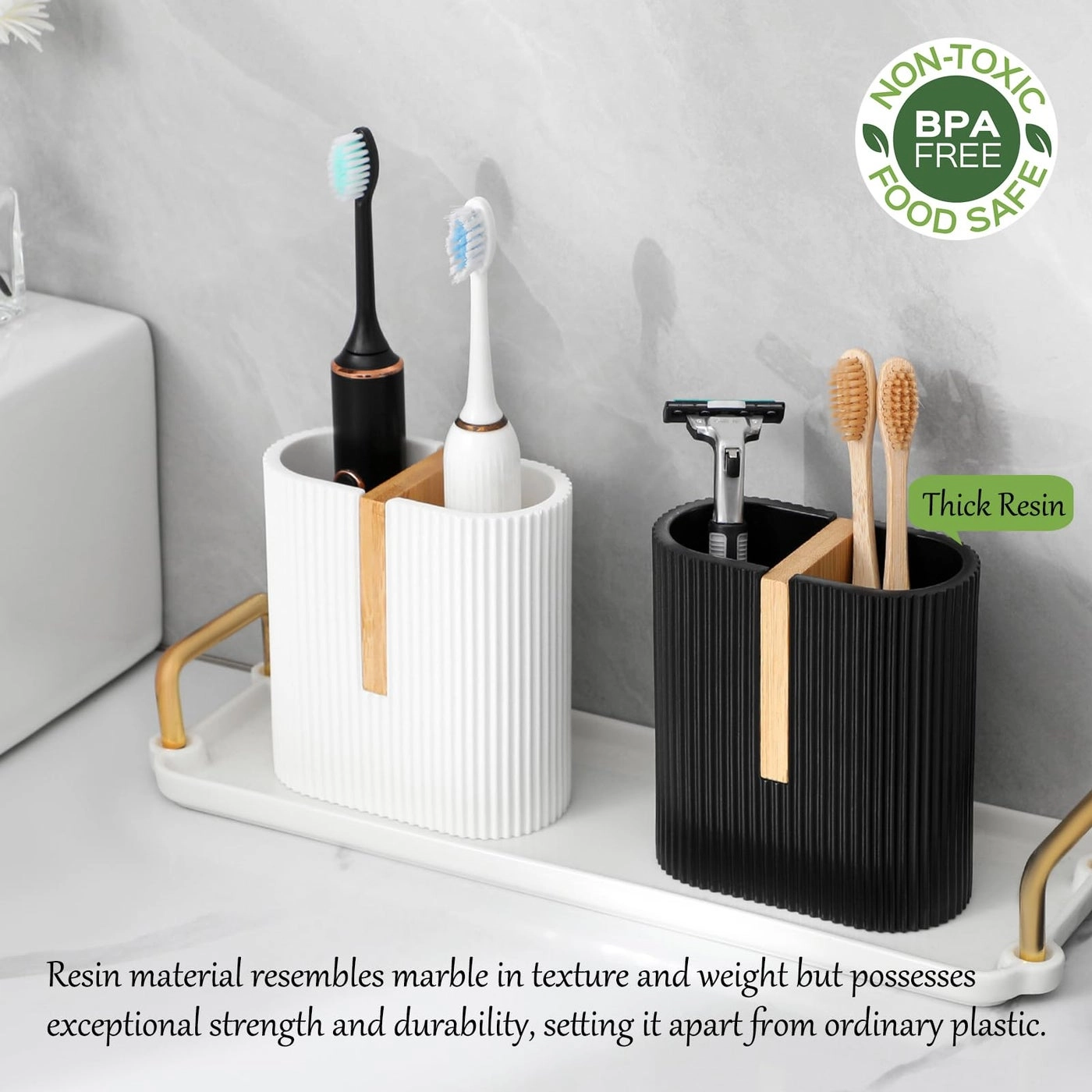 Toothbrush Holder - Matte White Bamboo