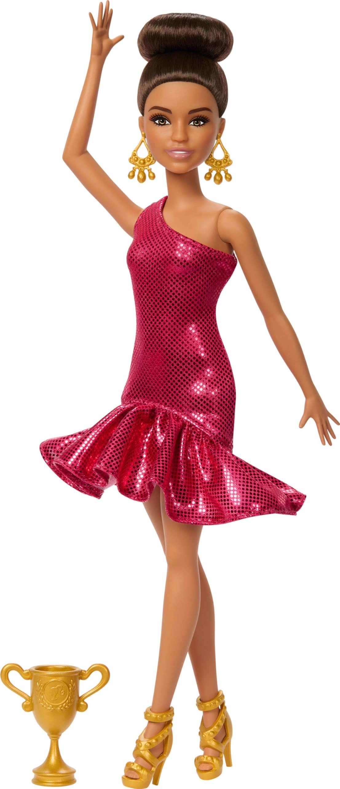 Barbie Salon Dancer Doll - Red Ruffle Dress Brown Hair Trophy Accessory Ages 3+