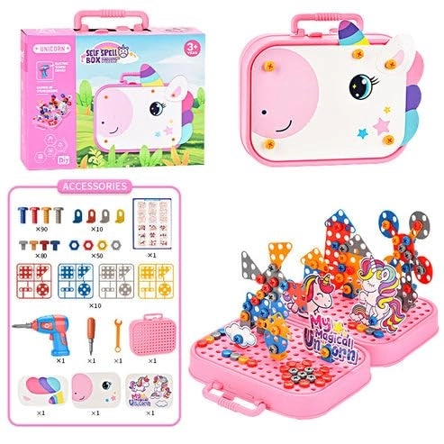 Plastic Diy Electric Drill Screw Tool Set - Unicorn Design 228pcs