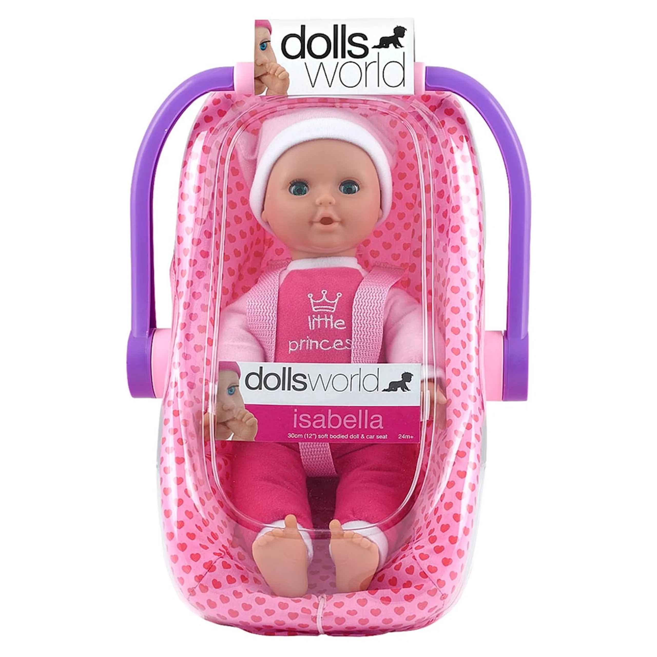 Dolls world Isabella Doll - 30cm + Car Seat - Pink