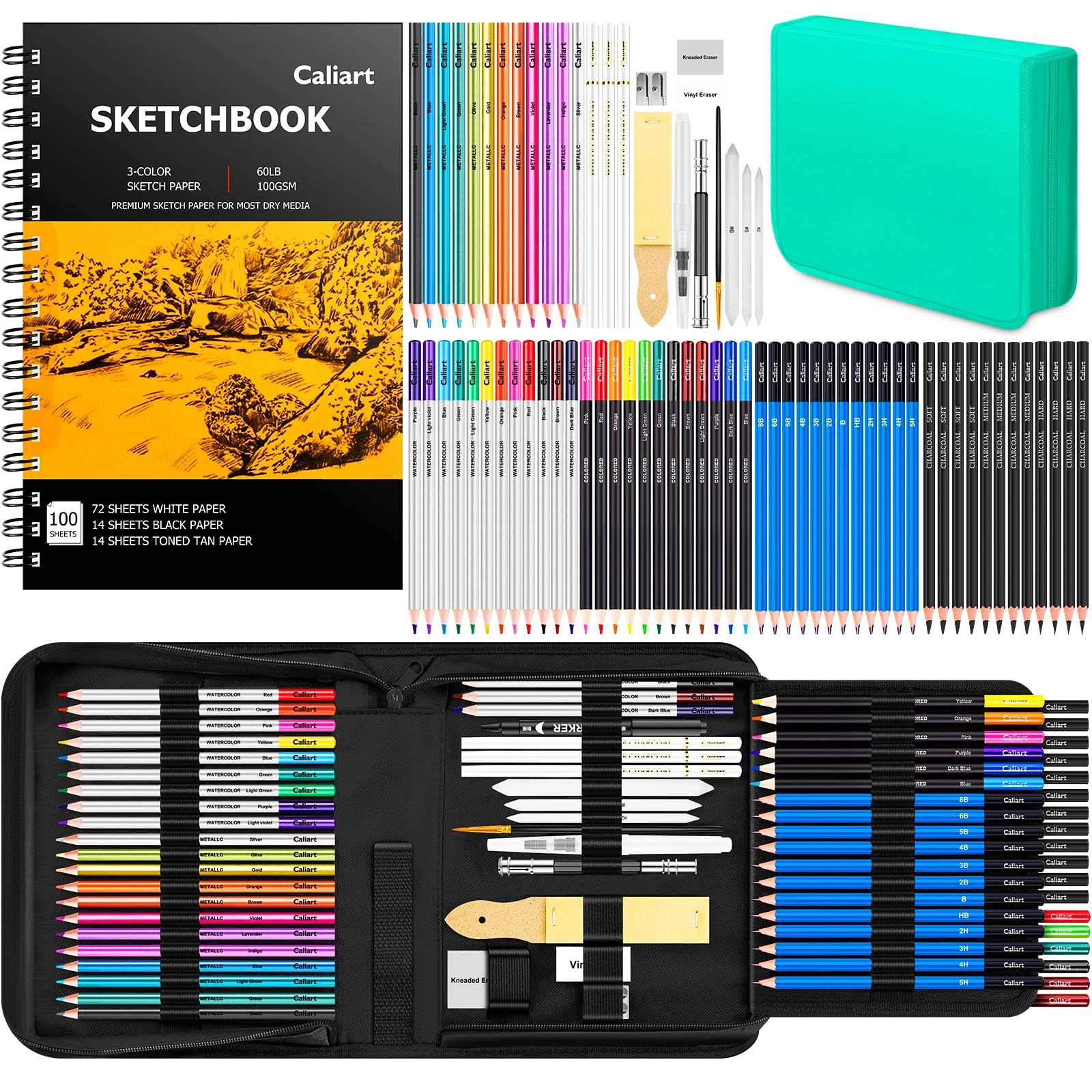 Art Supplies Sketching Kit - 176PCS Graphite Colored Charcoal Watercolor & Metallic Pencils