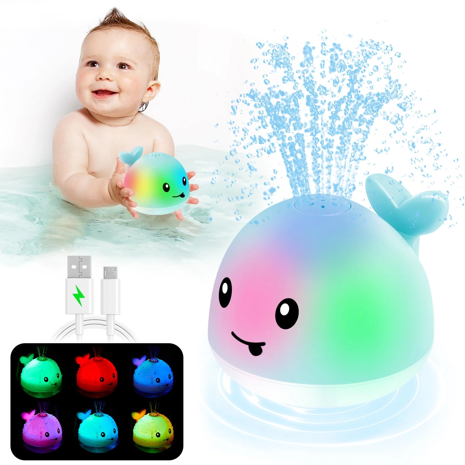 Whale Bath Toy - Light Up Rechargeable Sprinkler