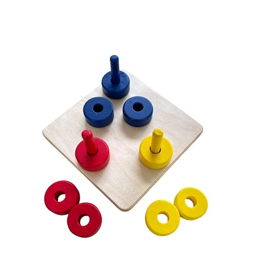 Coloured Discs On Coloured Dowels - Suitable for 12 months and above 10 pieces