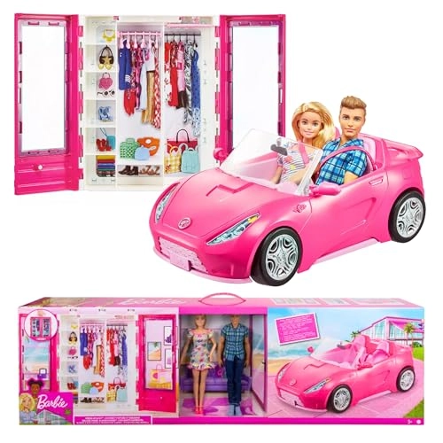 Barbie and Ken doll + Wardrobe + Two-seater convertible car